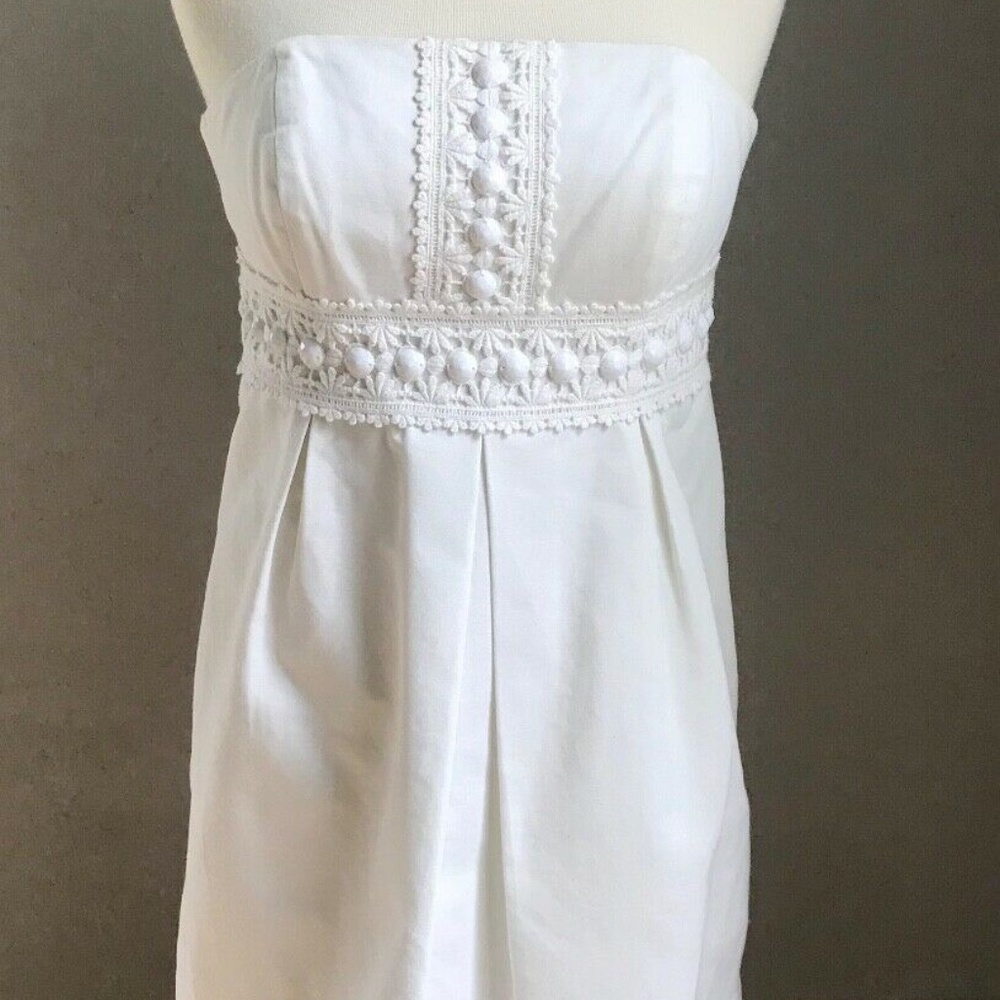 Lilly Pulitzer White Strapless Betsey Dress with Beaded Empire Waist Size 8